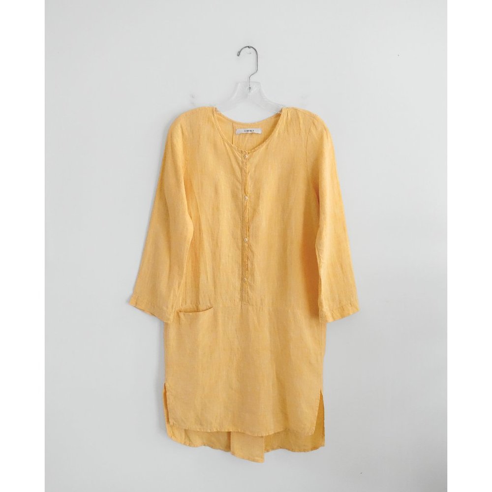 Humanoid Warm Yellow Linen Shift Dress est. Medium Large - Picture 7 of 8